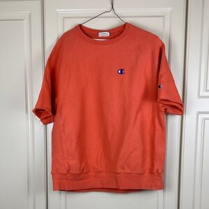 Champion Reverse Weave Crew Sweatshirt Size Large Short Sleeve Coral